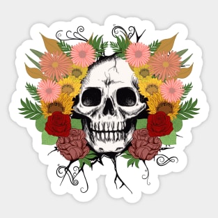 Peeping skull and flowers Sticker